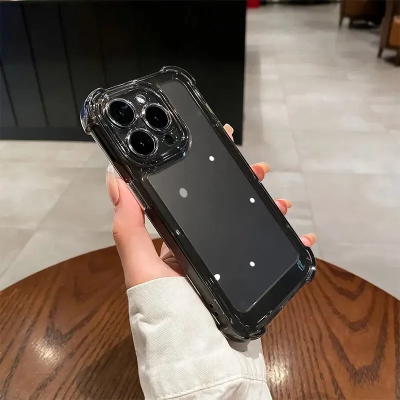 Material: ABS, Color: Clear - Vanuoxin Luxury Shockproof Case for iPhone 15 14 13 12 11 Pro Max with Electroplat Button Bumper Phone Back Cover Clear & Black