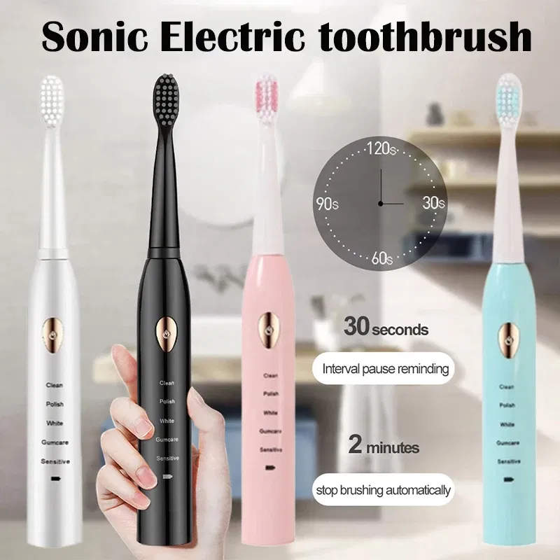 Color: PURPLE - Electric Toothbrush 5-gear Mode USB Charging 4 colors IPX7 Waterproof Ultrasonic Rechargeable Soft Hair Toothbrush Adult Classic