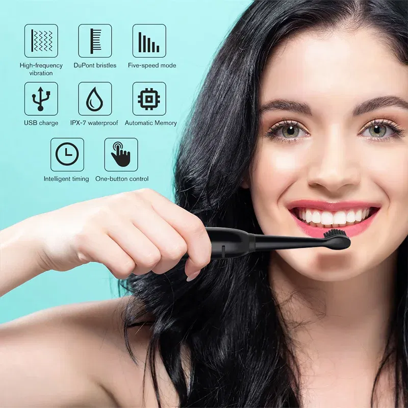 Color: PURPLE - Electric Toothbrush 5-gear Mode USB Charging 4 colors IPX7 Waterproof Ultrasonic Rechargeable Soft Hair Toothbrush Adult Classic