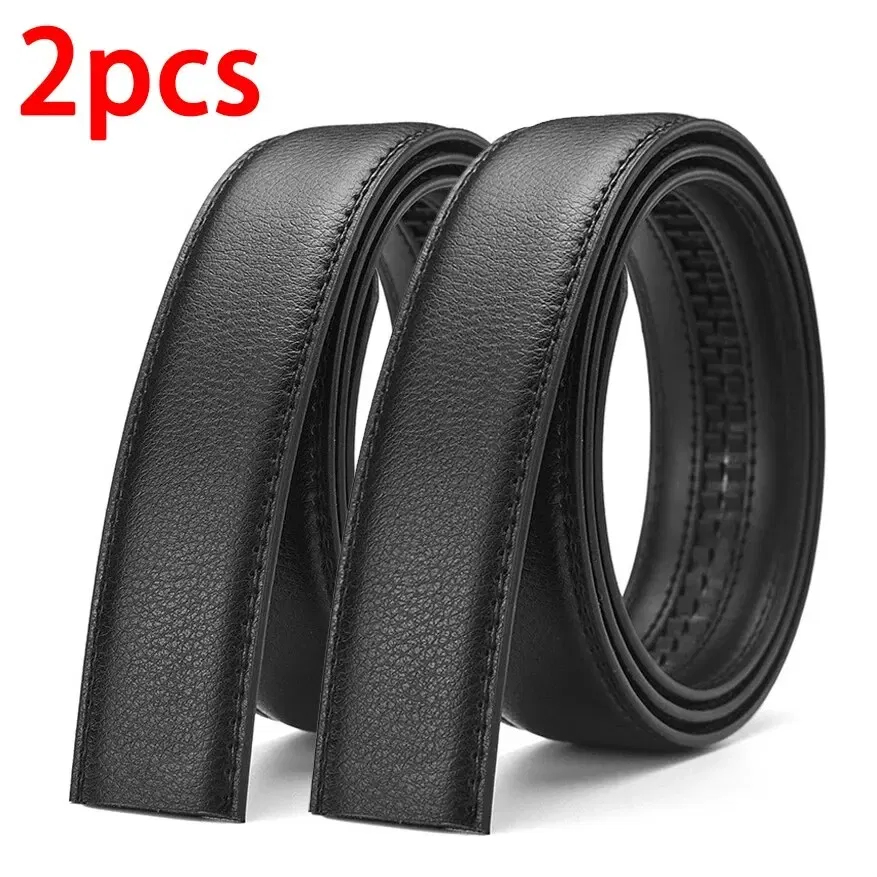 Color: green, Belt Length: 110cm - 2Pcs Men's Belt Fashion Without Buckle High End Belts Black Soft PU Leather Men Belts Body No Buckle Strap