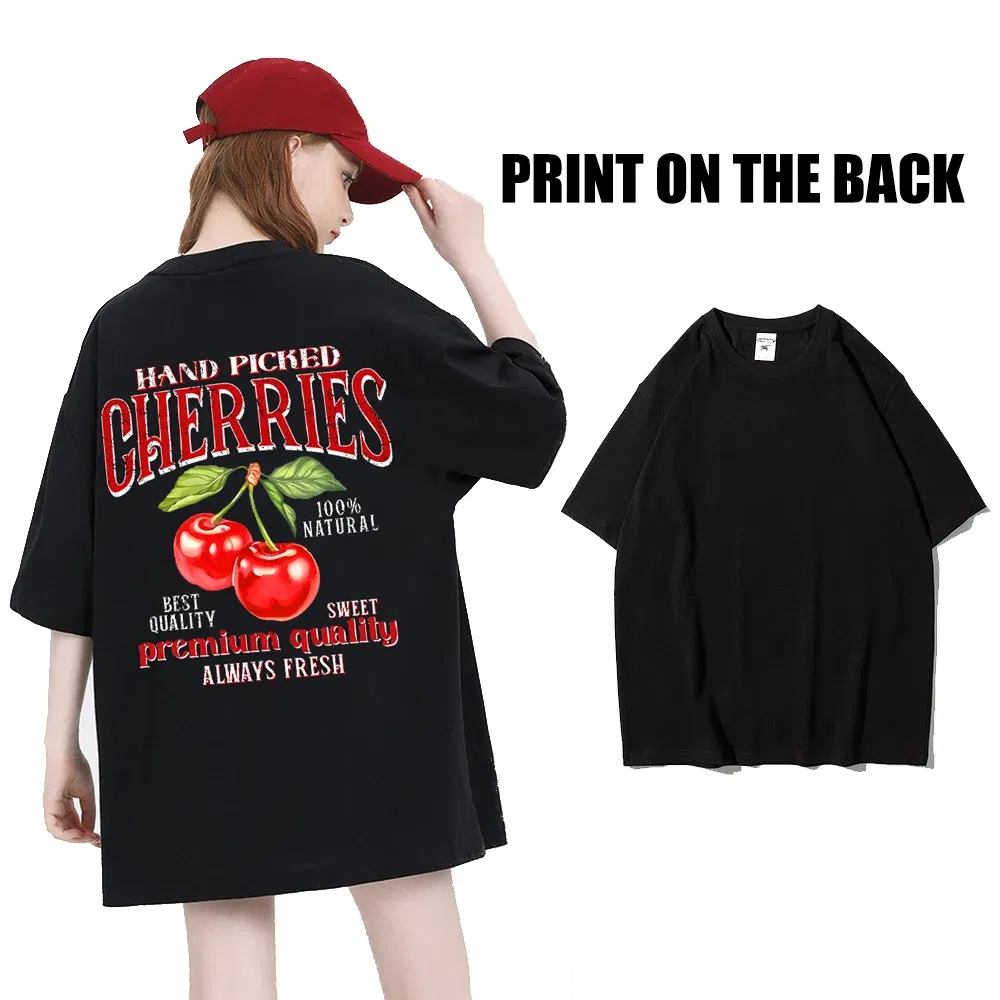 Color: Lavender, Size: XXL - Summer Lemon Cherries Prints T-Shirts Cotton Women's Tops Oversize O-Neck Soft Short Sleeve tees Street Casual Womans Clothes