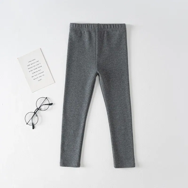Color: GRAY, Kid Size: 4 - Girls' Leggings Spring And Autumn Style 95 Cotton Female Baby Elastic Pants Children's Slim outer Wear Pants