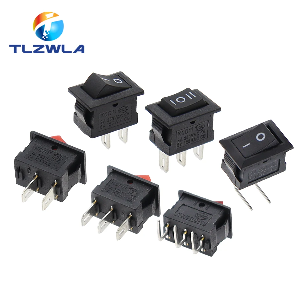 Color: army green, Size: 4XL - 5/10PCS KCD11 Rocker Switch 10*15mm Mini Push Button Switch ON-OFF / ON-OFF-ON 2 Pins / 3 Pins 3A 250VAC / 6A 125VAC 10x15mm