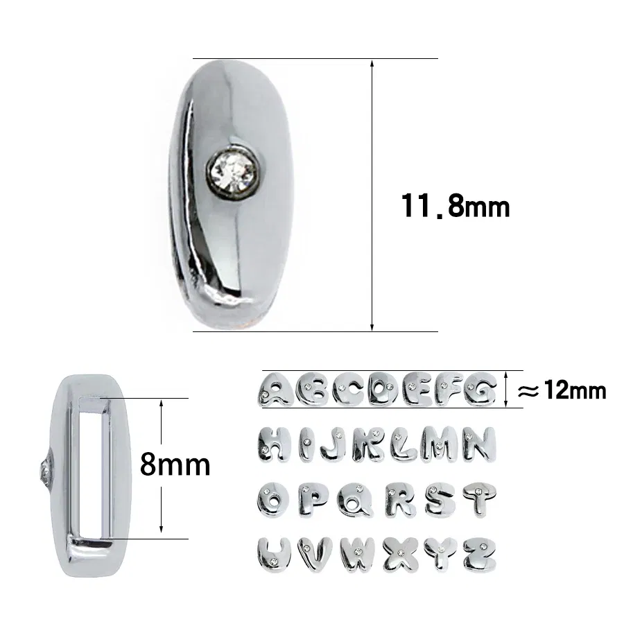 Color: black - 8mm Fat Slide Letters Charms Bracelet Women Jewelry Making 1pc Slide Alphabet A-Z DIY Wristband Belt Keychain Pet Collar
