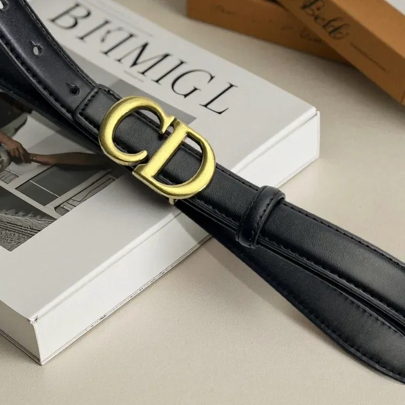 Color: wine red, Belt Length: 110cm - Composite alloy letter buckle women's genuine leather belt high-end belt jeans dress high-quality casual versatile belt