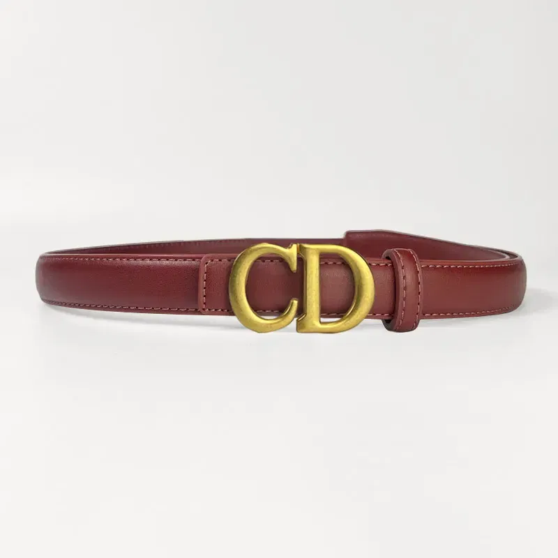 Color: wine red, Belt Length: 110cm - Composite alloy letter buckle women's genuine leather belt high-end belt jeans dress high-quality casual versatile belt