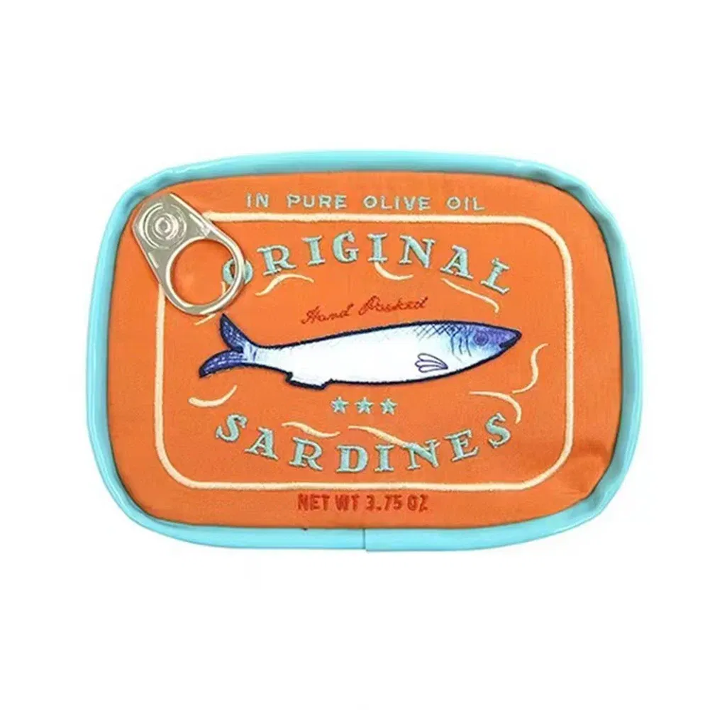 Color: Gold - Cute Cosmetic Bag Sardines Cans Shape Funny Packages Creative Portable Toiletry Bag Fashion Zipper Small Soft Makeup Bags