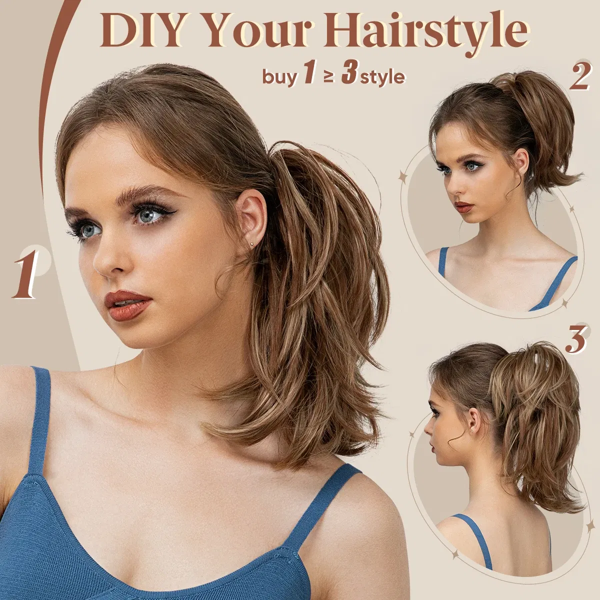 Color: NC/4HL, Bulk Buy: 1pc - Synthetic Claw Clip In Ponytail Hair Extensions Diy Hairpiece Hair Bun Fake Blonde Hair False Pigtail for Women