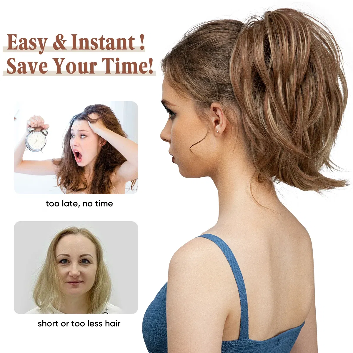 Color: NC/4HL, Bulk Buy: 1pc - Synthetic Claw Clip In Ponytail Hair Extensions Diy Hairpiece Hair Bun Fake Blonde Hair False Pigtail for Women