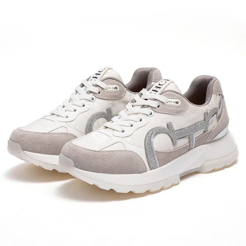 Color: Beige, Shoe Size: 38 - Women's Shoes Niche Design Balance Shoes Technology Versatile Splicing Ladies Shoes Fashion Classic Casual Female Sports Shoes