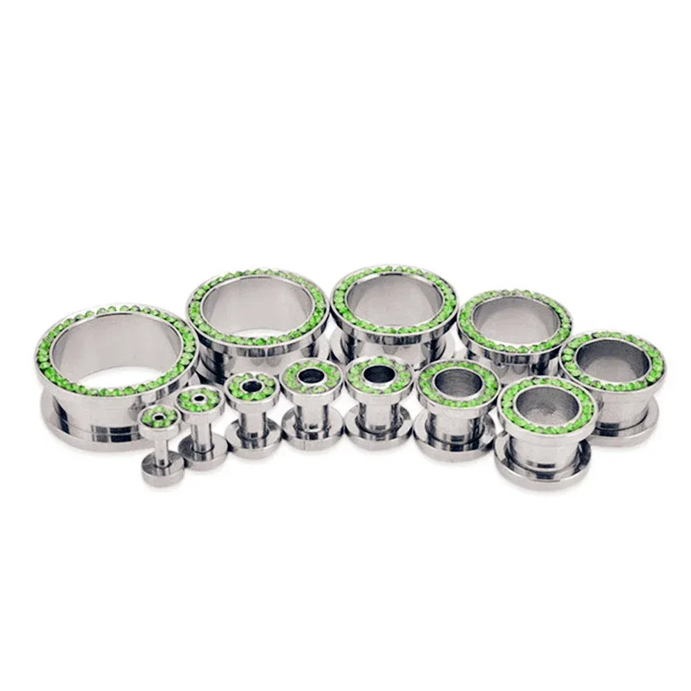 Metal color: Imitation Rhodium Plated, Main Stone Color: WHITE - 2pc Steel Multicolour Crystal Ear Plug Flesh Tunnel 8g ( 3mm ) - 1" ( 25mm ) Gauge Expander Stretcher Screw Fit