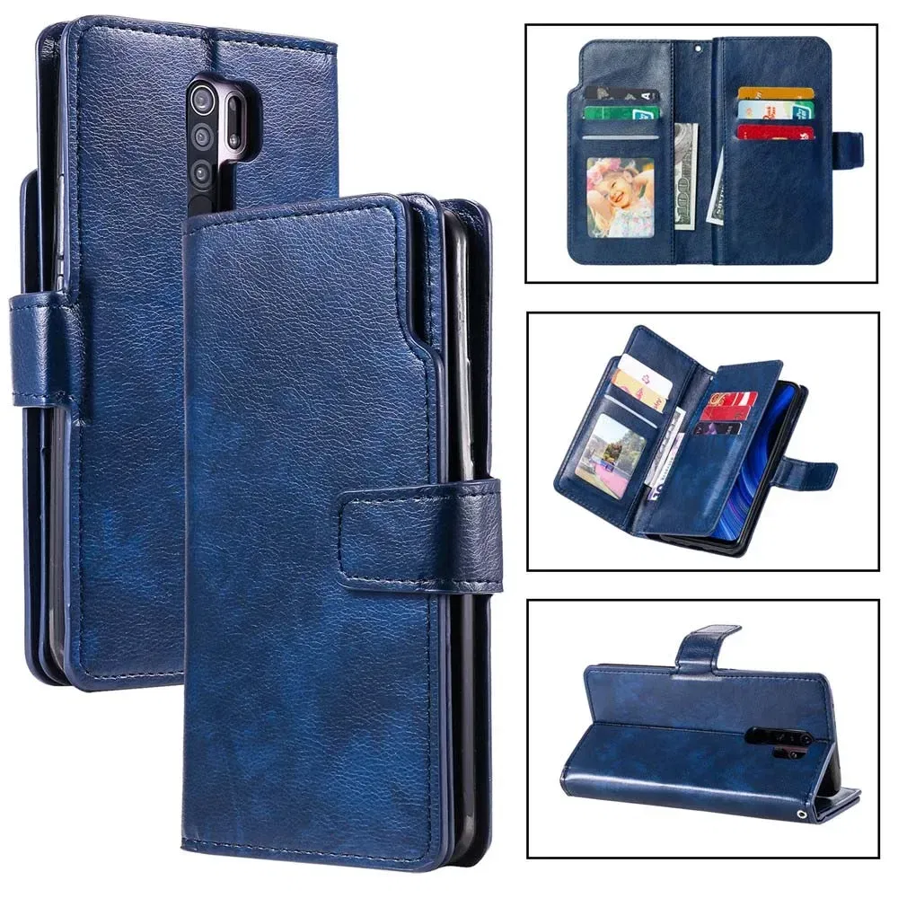 Color: Blue, Material: Polyester - Flip Leather Case for Redmi Note 13 12 11 Pro 13C 9 9A 9C Wallet Card Cover For Xiaomi 13T 11T Poco X5 C65 M6 X4 Pro