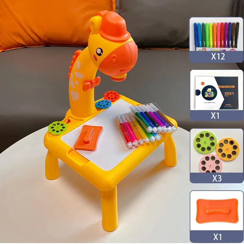 Color: Yellow - Children led projector drawing table toy painting set table educational board learning tools painting toys for children