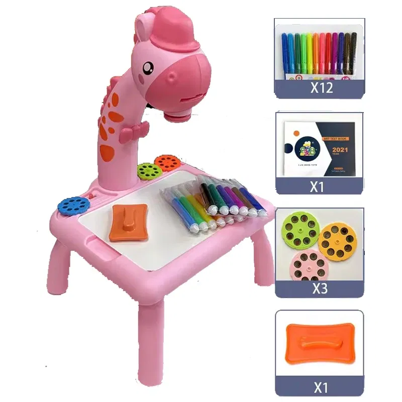 Color: Yellow - Children led projector drawing table toy painting set table educational board learning tools painting toys for children