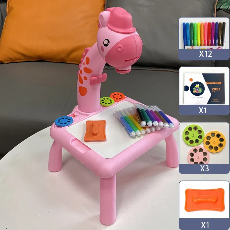 Color: Yellow - Children led projector drawing table toy painting set table educational board learning tools painting toys for children