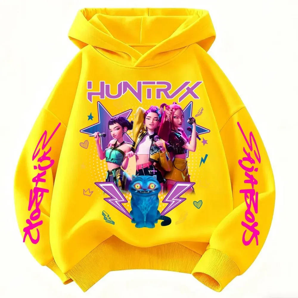Color: Ivory, Kid Size: 4T - Demone Hunter Girl's Pink Hooded Streetwear Autumn Cute Anime Baby Pullover Kids Y2K Kawaii Long Sleeved T-shirt Casual Clothes
