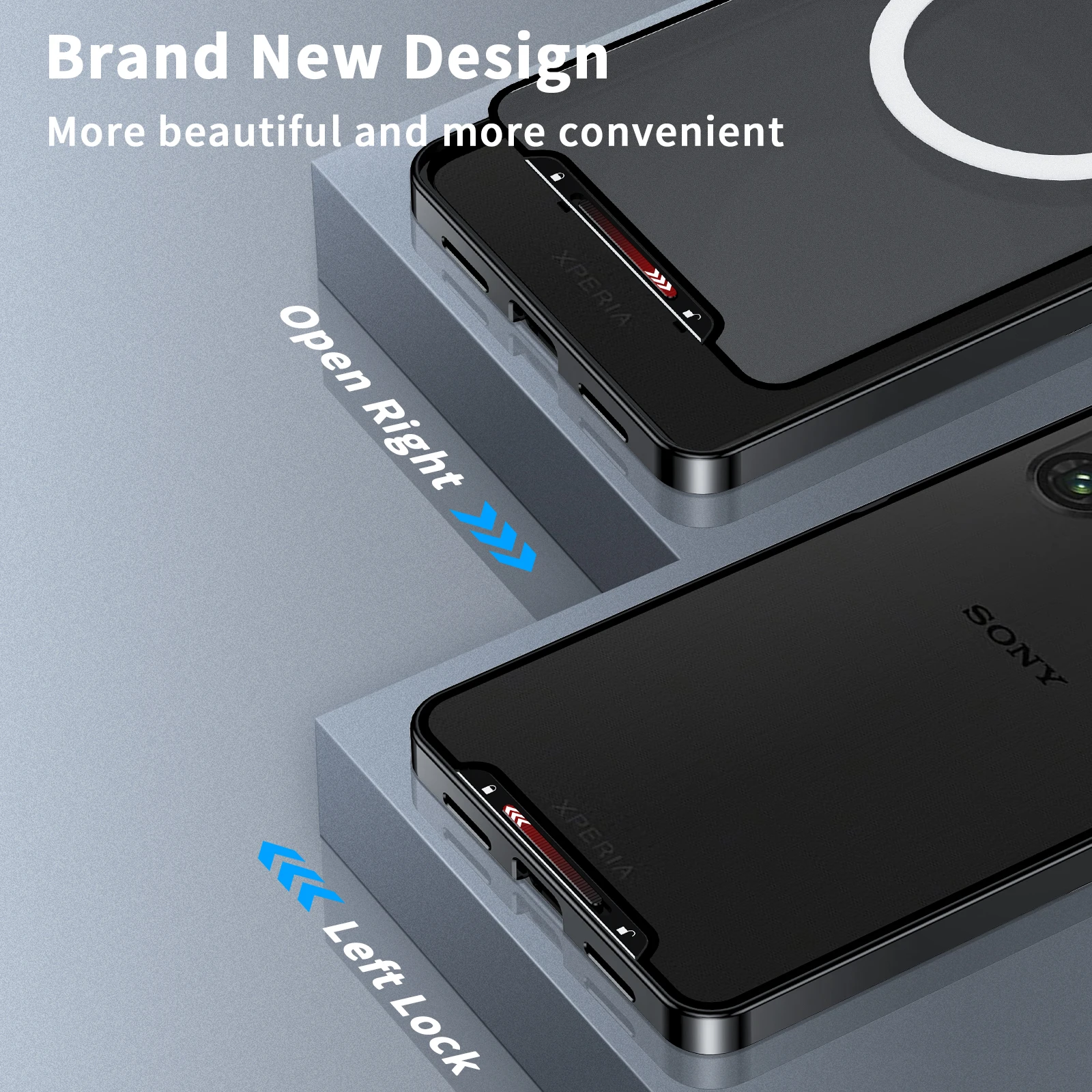 Color: black, Material: ABS - Metal Alloy Magnetic Case For Sony Xperia 1 V 10 IV iii 5 V Aluminum Bumper Frame Clear Transparent Wireless Charger Cover