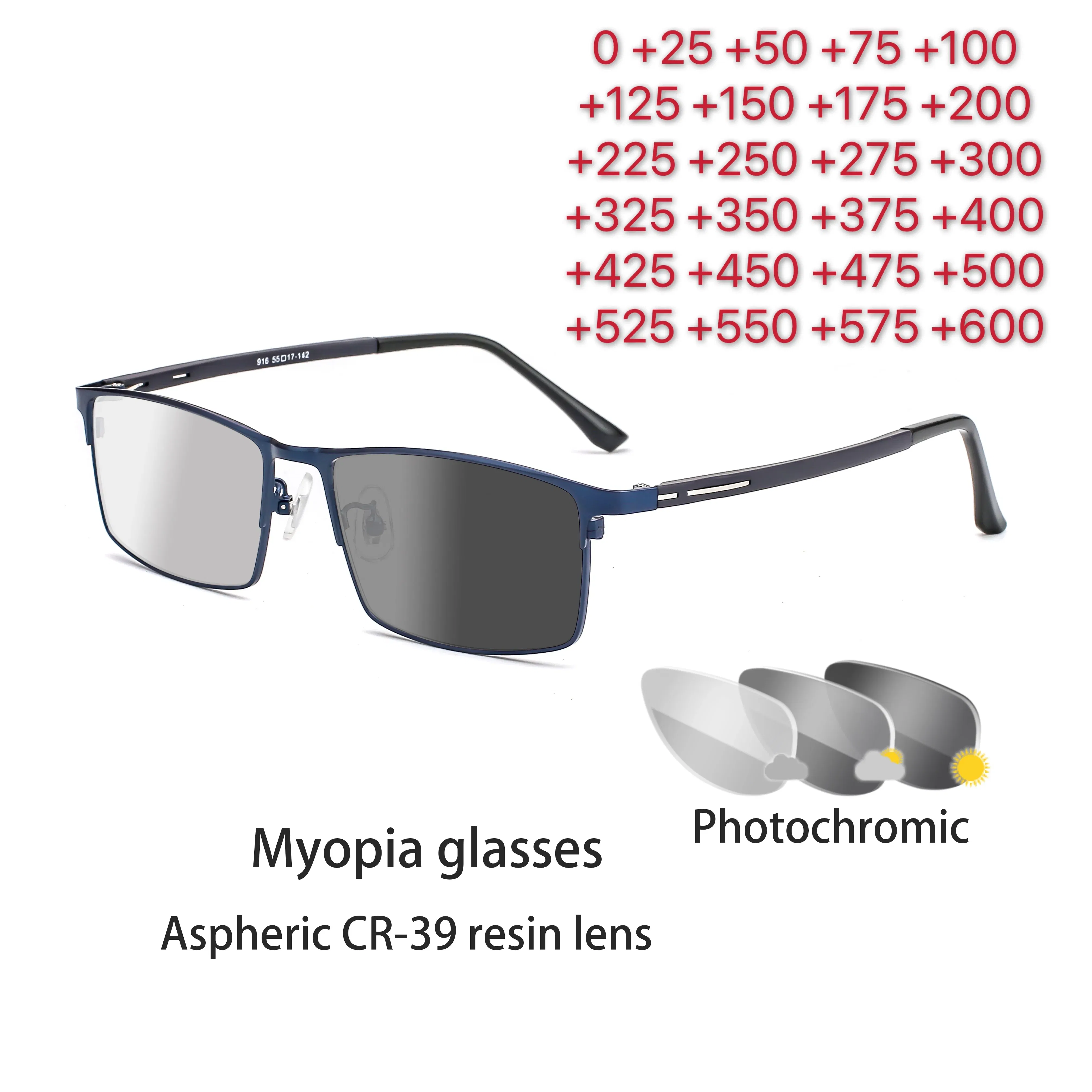 Frame Color: Red, Ships From: CHINA, Eye Prescription: +600 - Photochromic glasses Men's reading glasses Finished glasses Student myopia glasses 0 + 0.5 + 1 + 1.25 + 1.5 + 1.75 + 2