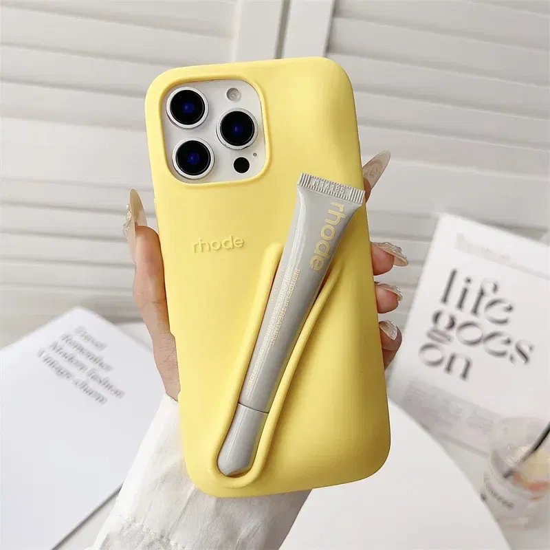 Color: Blue, Bundle: Bundle1, Material: Nylon - Phone Case For iPhone 12 13 14 15 16 Pro Max Plus 17 Air Portable Lip Gloss Holder Lipstick Silicone Soft Bumper Cover Lip Glaze