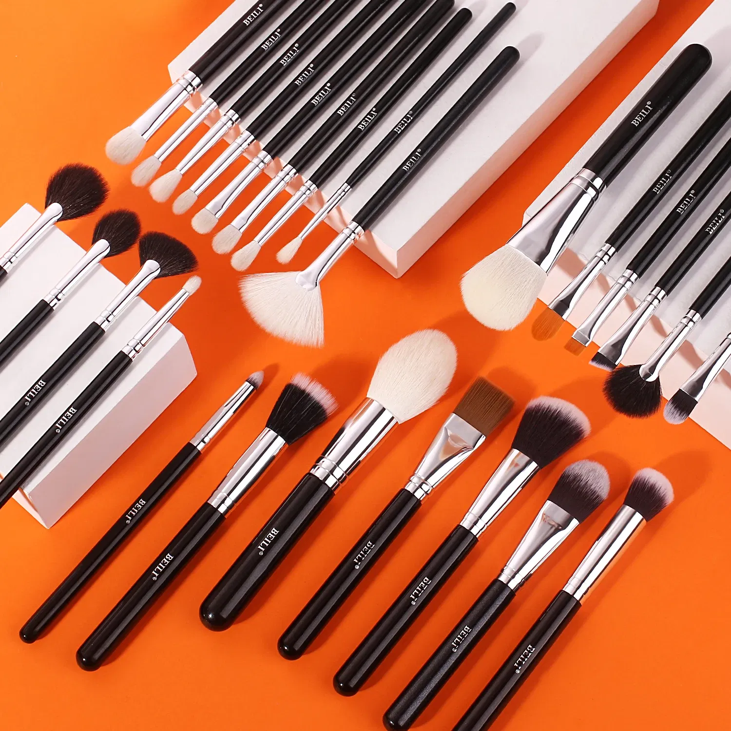 Handle Color: Red, Ships From: spain - BEILI Makeup Brush Set with Holder 30-42Pcs Professional Foundation Powder Blush Eyeshadow Blending Brushes Kit Make Up Tools