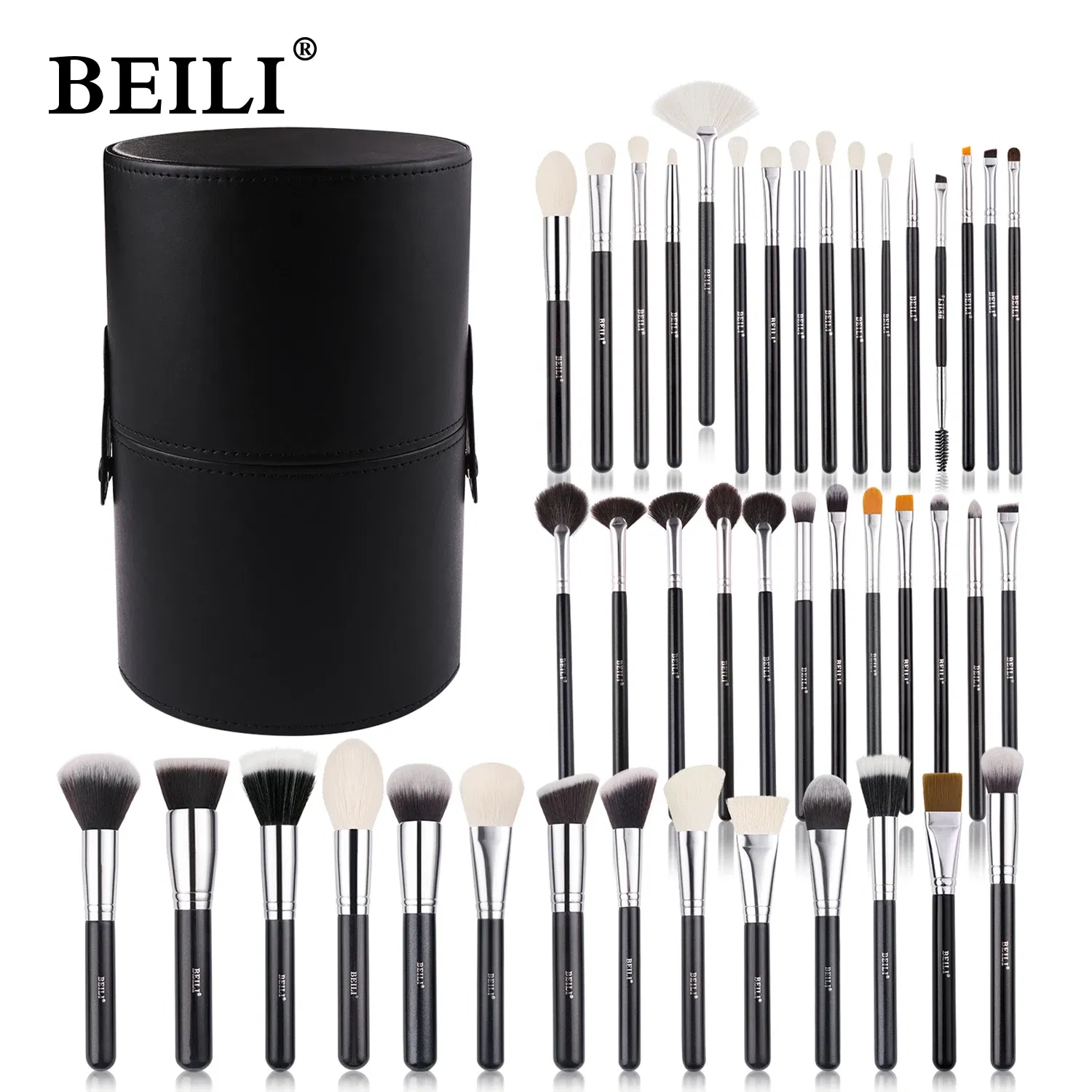 Handle Color: Red, Ships From: spain - BEILI Makeup Brush Set with Holder 30-42Pcs Professional Foundation Powder Blush Eyeshadow Blending Brushes Kit Make Up Tools