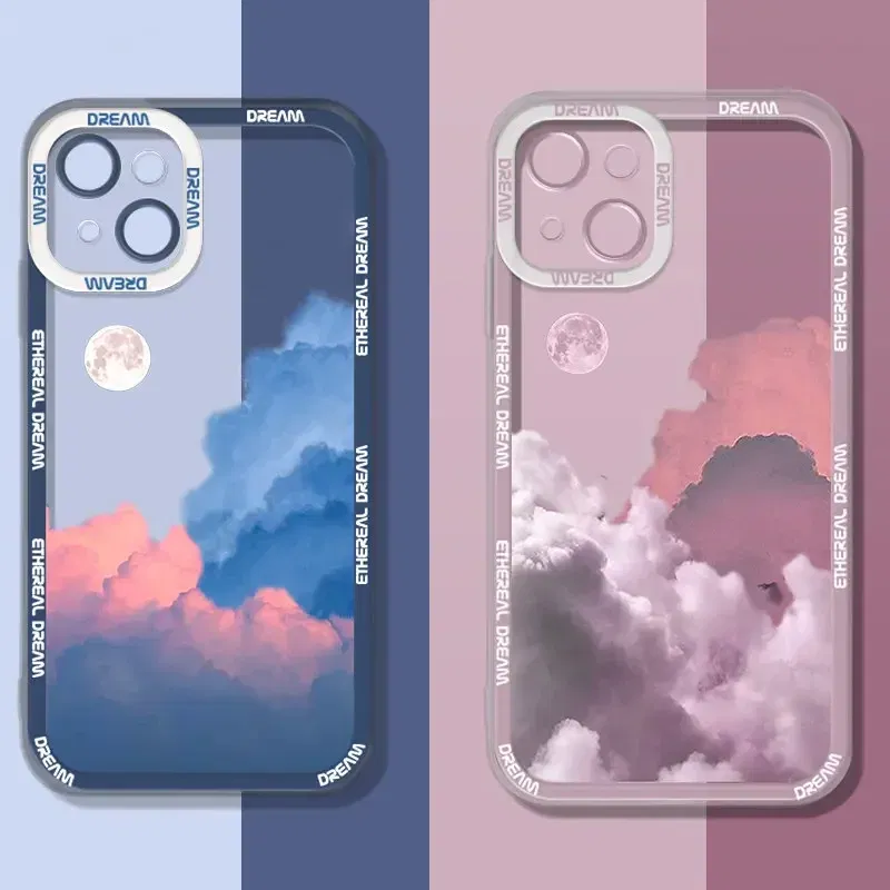 Color: Gold, Material: Microfiber - Retro INS Sunset Sky Clouds Moon Pattern Case For Samsung Galaxy S10 S20 S21 S22 S23 S24 FE Plus Ultra Note 20 Shockproof Cover
