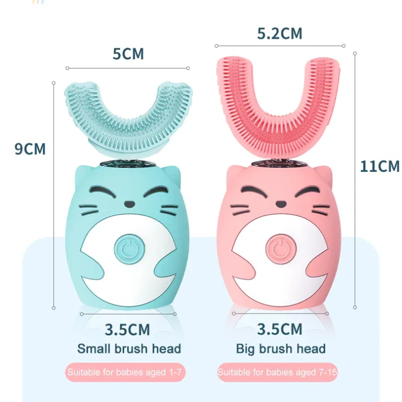 Color: Ivory, Ships From: CN - Sonic Electric Toothbrush Kids U-shaped Smart 360 Degrees Ultrasonic Tooth Brush Teeth Whitening For Children IPX7 Waterproof