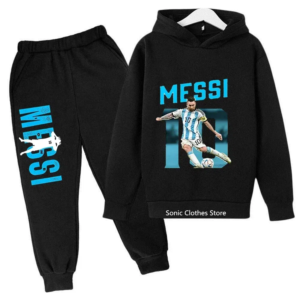 Color: Orange, Kid Size: 2T - messi avatar printed children's clothing children's autumn and winter hoodies pants 2-piece casual boys and girls suits