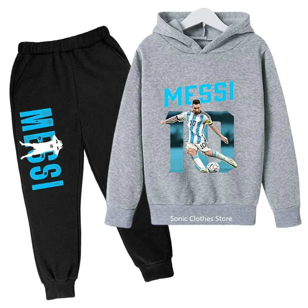 Color: Orange, Kid Size: 2T - messi avatar printed children's clothing children's autumn and winter hoodies pants 2-piece casual boys and girls suits