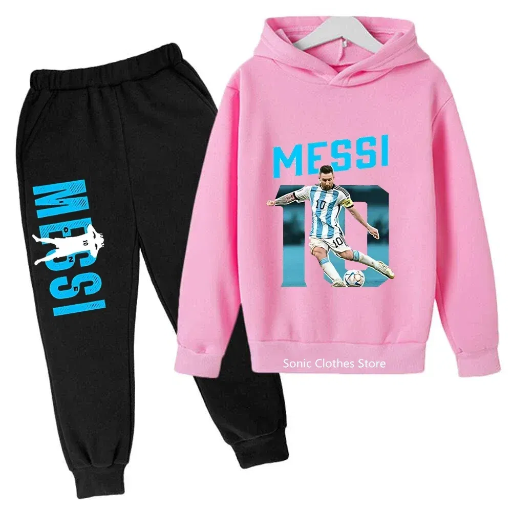 Color: Orange, Kid Size: 2T - messi avatar printed children's clothing children's autumn and winter hoodies pants 2-piece casual boys and girls suits
