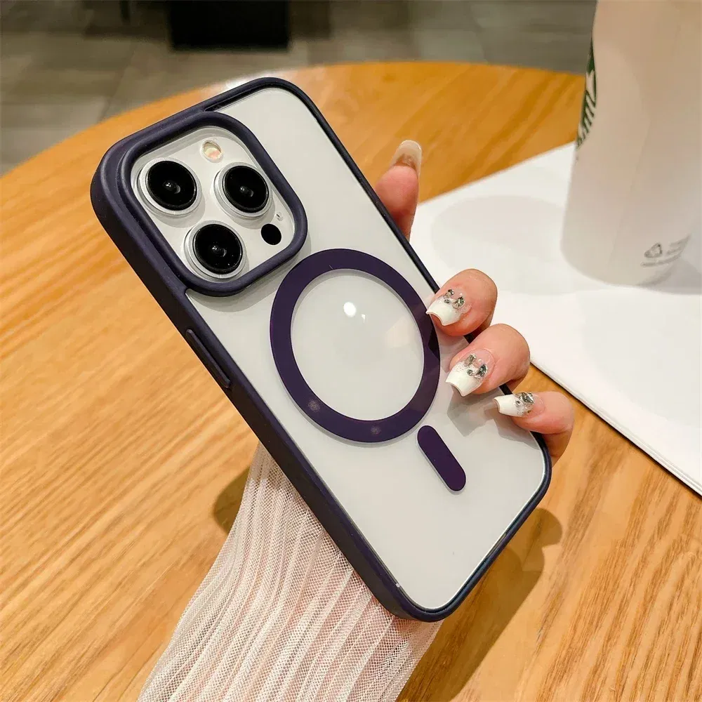 Color: PURPLE, Material: Vinyl - Luxury Shockproof Magsafe Wireless Charge Case for iPhone 17 Air 16 15 14 Plus 13 12 Mini 11 Pro Max Clear Magnetic Bumper Cover