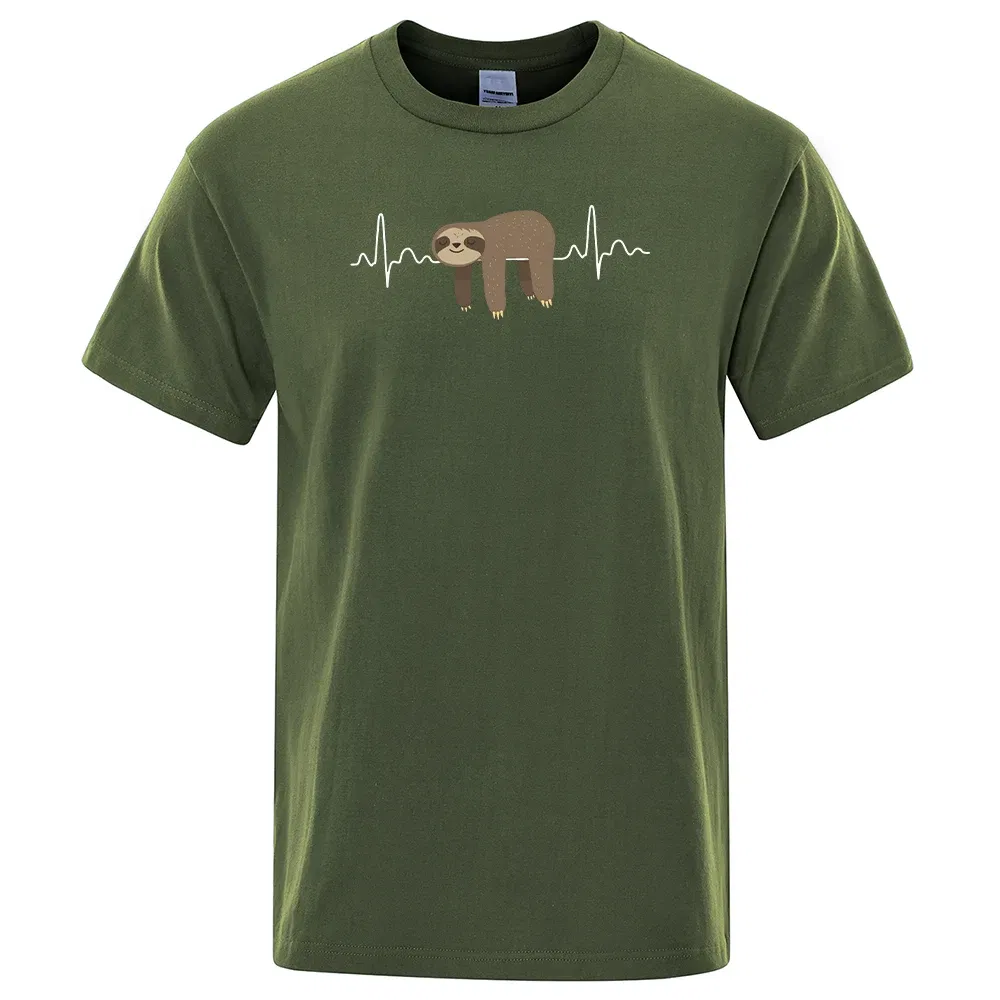 Color: army green, Size: M - Sloth Resting On Tummy Printing Mans T Shirts Crewneck Soft T-Shirts Comfortable S-XXXL Tee Shirts Oversized Casual T-Shirt Man