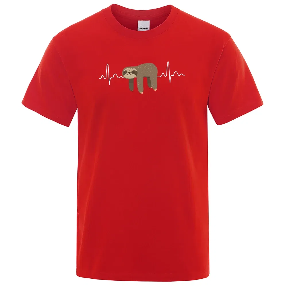 Color: army green, Size: M - Sloth Resting On Tummy Printing Mans T Shirts Crewneck Soft T-Shirts Comfortable S-XXXL Tee Shirts Oversized Casual T-Shirt Man