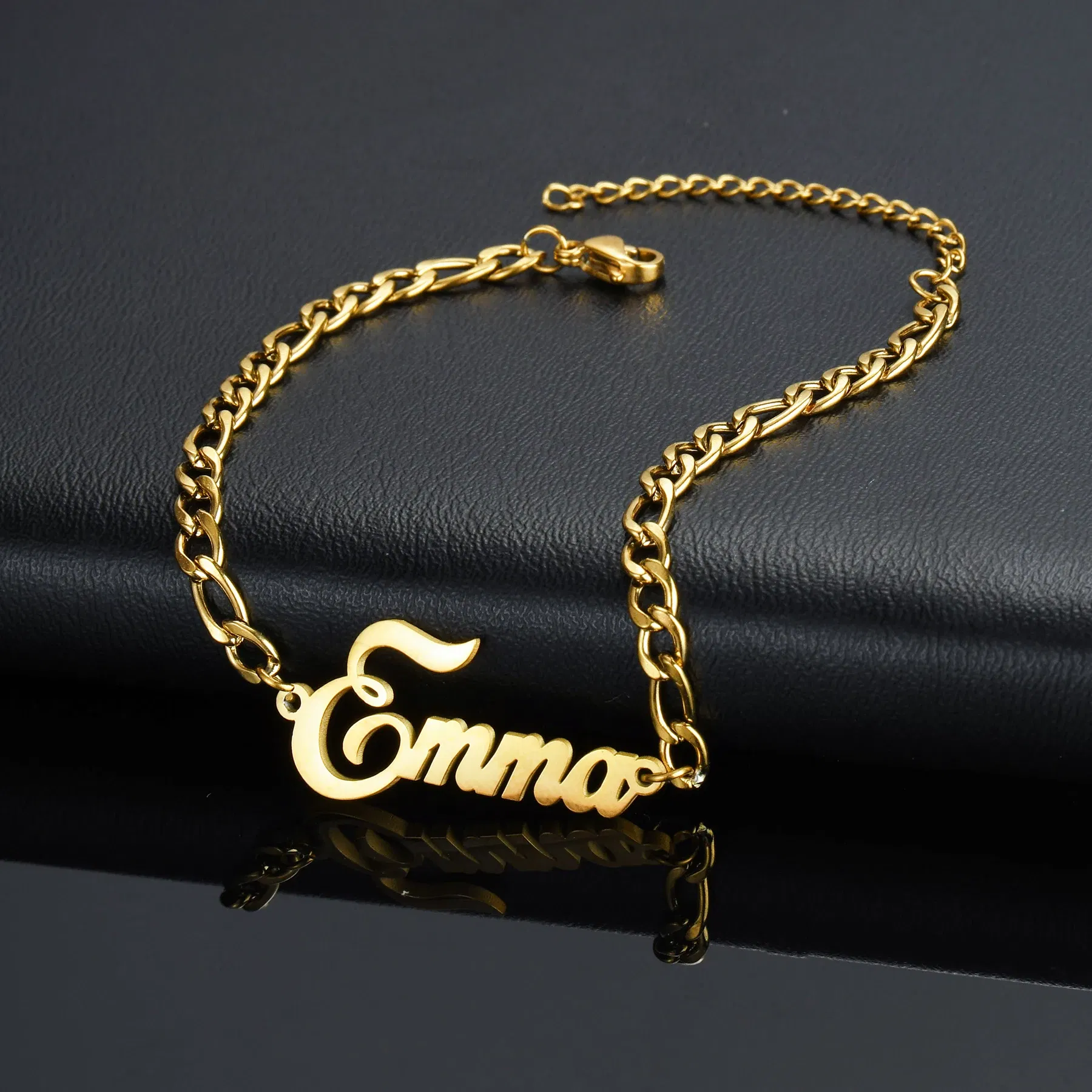 Metal Color: green, Length: 21cm, Main Stone Color: Orange - Atoztide Personalized Custom Name Bracelet for Women Men Stainless Steel 10mm Cuban Chain Nameplate Handmade Bangle Jewelry Gift