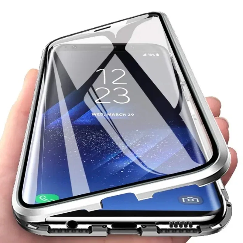 Color: Blue, Bundle: Case & Screen Protector, Material: Cotton - 360 Full Protection Metal Magnetic Case For Honor X9b X6 X8A 5G X9 4G X9A 5G Double-Sided Glass Transparent Cover Cases