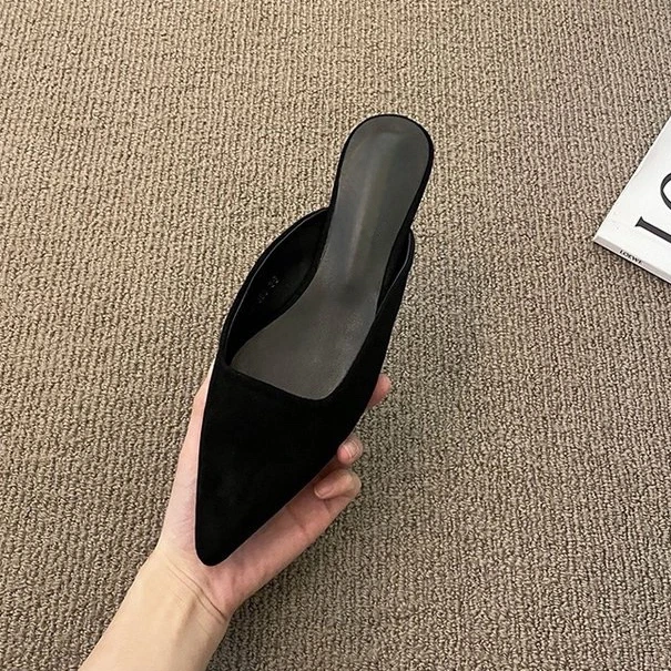 Color: Beige, Shoe Size: 35 - Women Slippers Pointed Toe Leopard Design Shallow Slip on Thin Low Heels Black Flock Design Casual Mules Loafers Black Outdoor