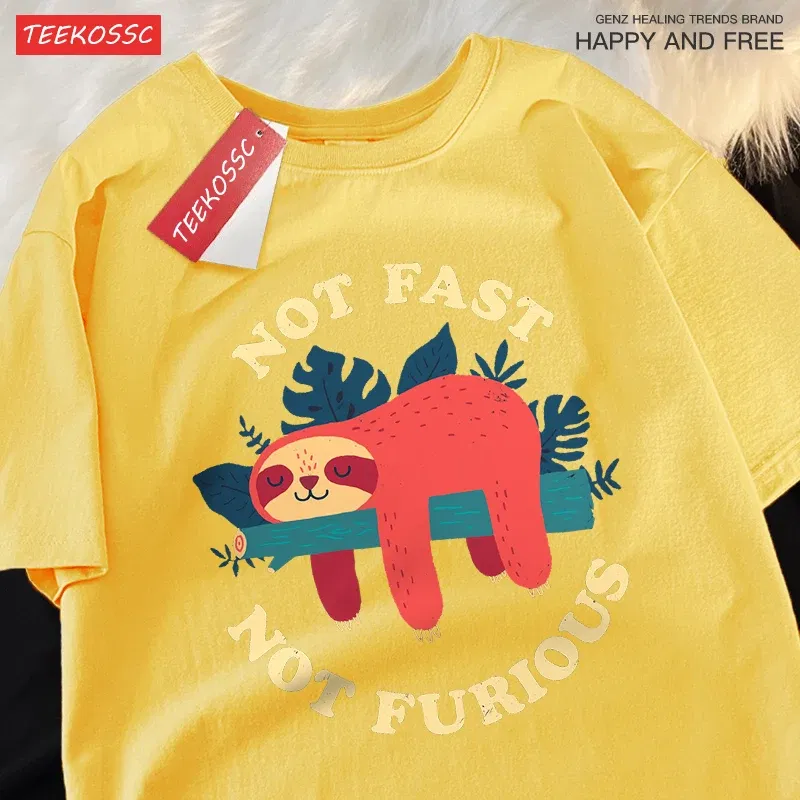Color: Dark Grey, Size: XXL - Not Fast Not Furious Cute Sloth Male T Shirts Hip Hop Crewneck Short Sleeve Summer Cotton Tops Casual Sweat Oversized T-Shirts