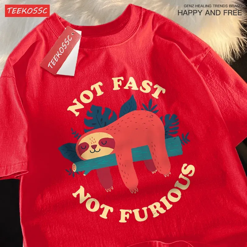 Color: Dark Grey, Size: XXL - Not Fast Not Furious Cute Sloth Male T Shirts Hip Hop Crewneck Short Sleeve Summer Cotton Tops Casual Sweat Oversized T-Shirts