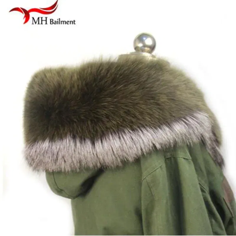 Color: army green, Size: XXS - 100% Real Raccoon Fur Scarf Coat Collar Ladies Winter Luxury Authentic Raccoon Warm Neck Shawl Coat Collar Furry Shawl Women