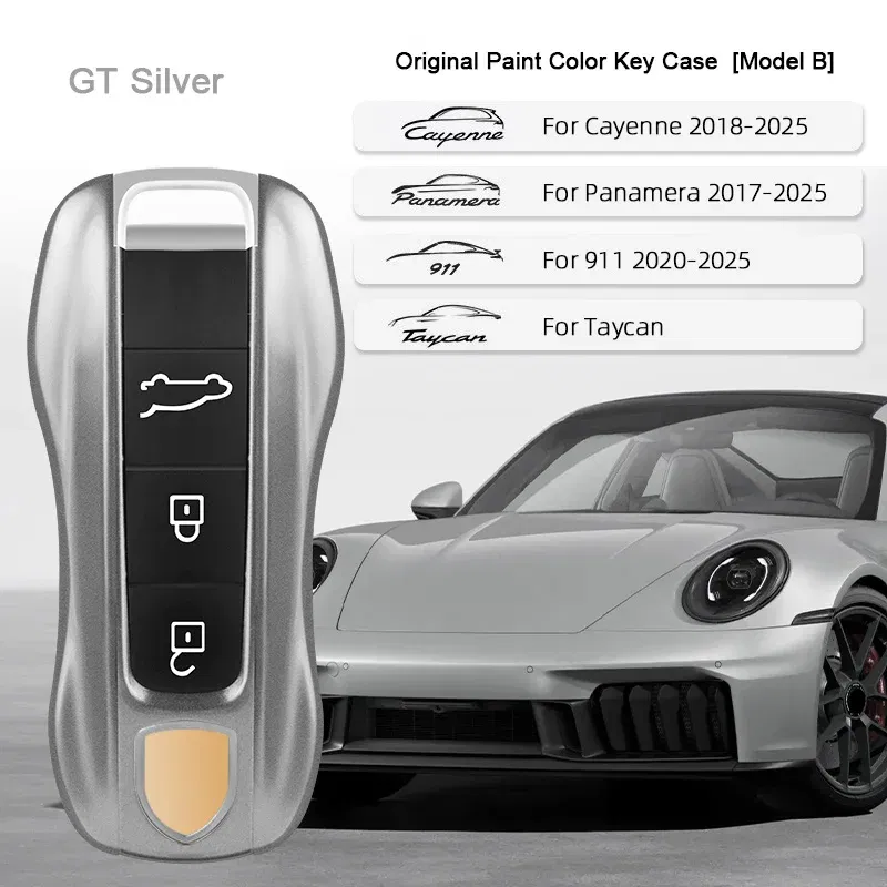 Color Name: APRICOT - For Porsche Cayenne 9ya 9yb Panamera 971 911 Targe Taycan Macan 95b Cayman 718 Boxster 2014-2025 Car Remote Smart Key Case Cover