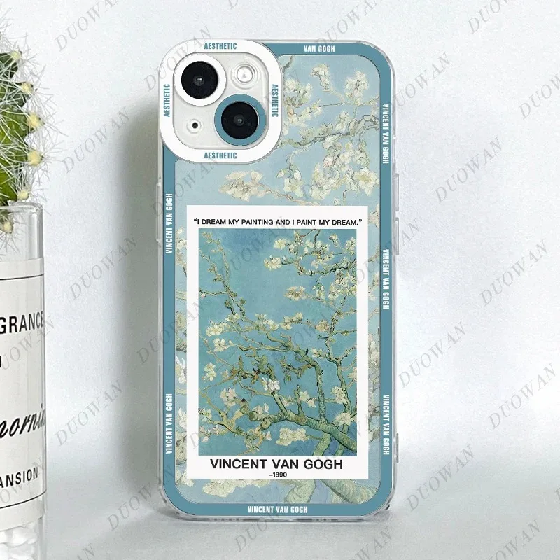 Color: green, Material: Other - Van Gogh Oil Painting Phone Case For iPhone 11 12 13 14 15 16 Pro Max XR X XS Mini 8 7 Plus SE 2020 2022 Transparent Case