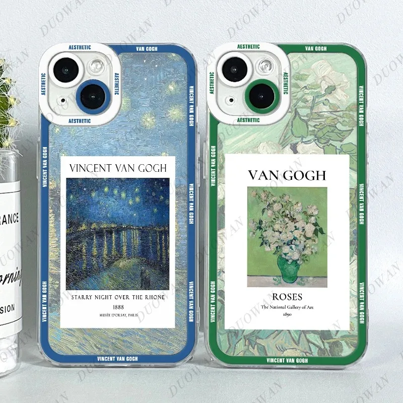 Color: green, Material: Other - Van Gogh Oil Painting Phone Case For iPhone 11 12 13 14 15 16 Pro Max XR X XS Mini 8 7 Plus SE 2020 2022 Transparent Case