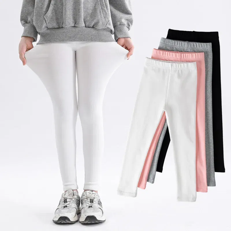 Color: Dark Grey, Kid Size: 4T - Girls' Leggings Spring And Autumn Style 95 Cotton Female Baby Elastic Pants Children's Slim outer Wear Pants