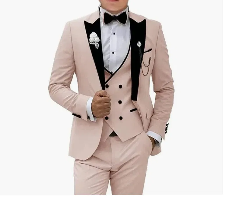 Color: Burgundy, Size: L - Pink Prom Suit for Men  3 Piece Jacket Vest Pants Set   Peaked Lapel Blazer   Outfit Costume Birthday Party