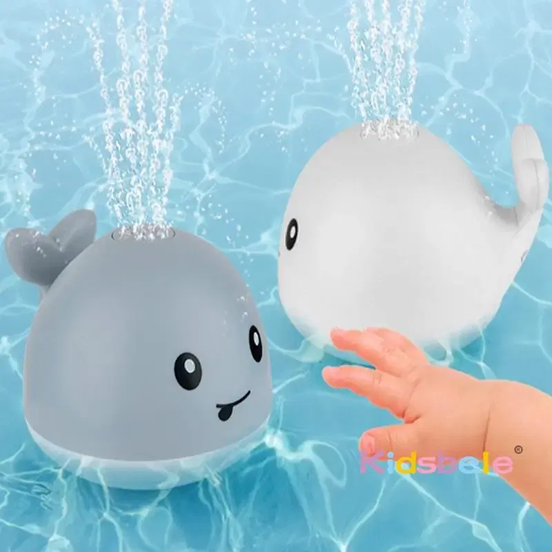 Color: GRAY - Kids Whale Fountain Bath Toys Spray Water Shower Swim Pool Toys Automatic Sprinkler With Colorful Light For Baby 6-36 Months