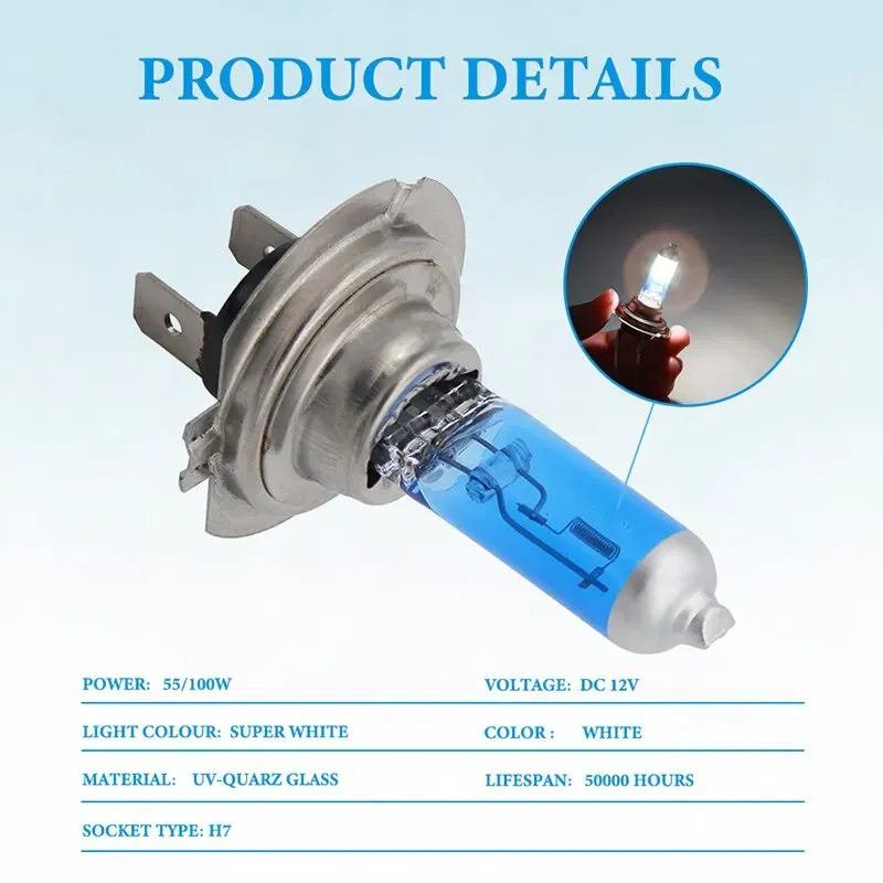 Emitting Color: RGB - 2pcs H7 LED Bulbs 55W 100W Halogen Bulbs Super Bright White Fog Lights 12V White Auto Bulb Headlights Lamp