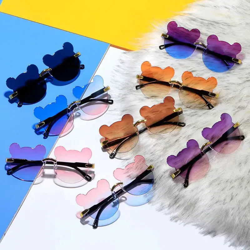 Lenses Color: Red - Hot Sale!Children Cute Cartoon Bear Shape Sunglasses Boy Girls Summer Anti-UV UV400 Rimless Sun Glasses Kids Outdoor Sun Glasses
