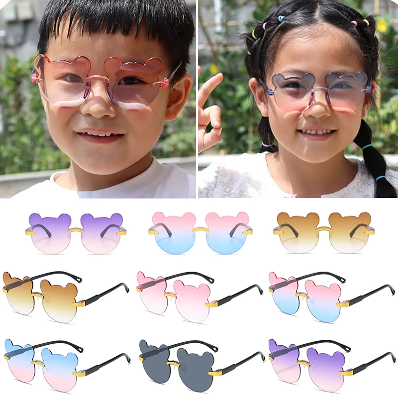 Lenses Color: Red - Hot Sale!Children Cute Cartoon Bear Shape Sunglasses Boy Girls Summer Anti-UV UV400 Rimless Sun Glasses Kids Outdoor Sun Glasses