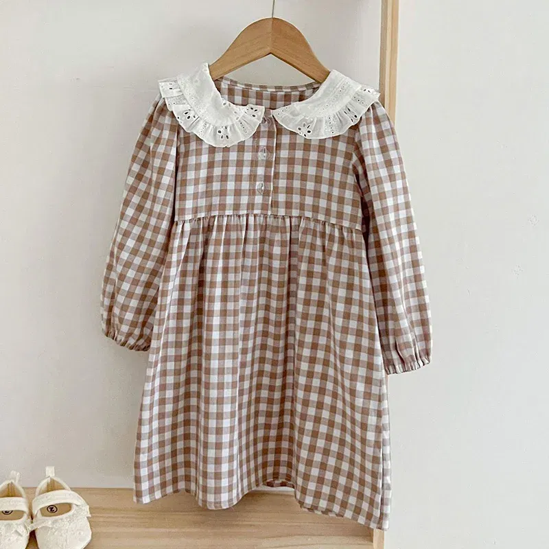 Color: Red, Kid Size: 5 - Spring Autumn Kids Baby Girls Long Sleeve Sweet Doll Collar Plaid Princess Dress Kids Baby Girls Dress Children Clothes Dress