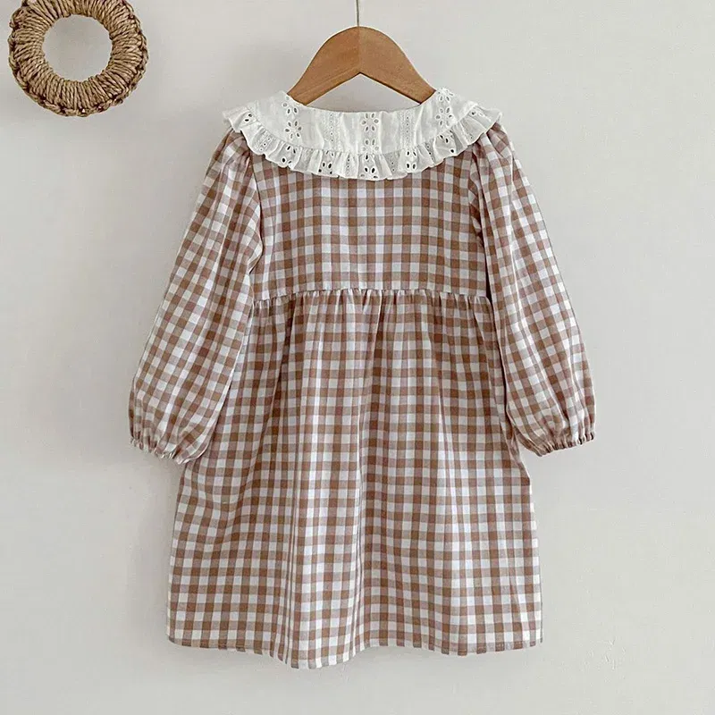 Color: Red, Kid Size: 5 - Spring Autumn Kids Baby Girls Long Sleeve Sweet Doll Collar Plaid Princess Dress Kids Baby Girls Dress Children Clothes Dress